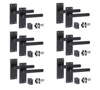 Golden Grace 6 Set of Victorian Straight T-Bar Handle Latch Door Handles Matt Black with 1 Pair of 3" Ball Bearing Hinges & Latches Pack Sets 120mm x 40mm Backplate