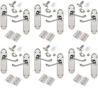 Golden Grace 6 Set Shaped Epsom Design Scroll Door Handles Polished Chrome Finish With Hinges & Latches