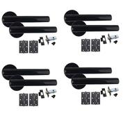 Golden Grace 6 Set T-Bar Door Handles Metallic Black Finish Round Rose With Hinges & Tubular Latch