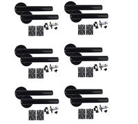 Golden Grace 6 Sets Metalic Black T-Bar Door Handle on Rose with Matt Black Ball BearingHinges and 64mm Tubular Latch Set (6 Sets)