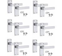 Golden Grace 6 Sets Victorian Straight Delta Handle Latch Internal Door Handles, Polished Chrome, 1 Pair 3" Standard Butt Hinges, 120mm X 40mm