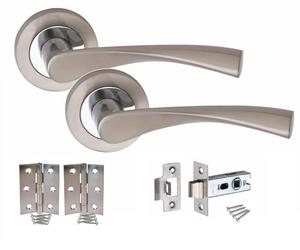 Golden Grace 681SKX7 Astrid Modern Door Handles on Round Rose in Duo Chrome Finish with Hinges & Latches - 7 Sets