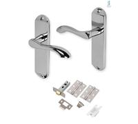 Golden Grace 7 Set Cadenza Design Door Handles Polished Chrome With Hinges & Latches - 175mm X 38mm