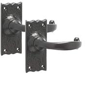 Golden Grace Antique Plain Design Door Handles Latch in Black Finish, 1 Pair