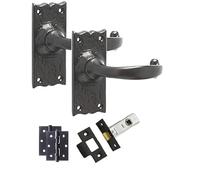Golden Grace Antique Plain Door Handles with 64mm Tubular Latch, Black