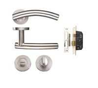 Golden Grace Arched T-Bar Bathroom Door Handle Lever On Round Rose Furniture in Stainless Steel Finish