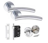 Golden Grace Arched T-Bar Bathroom Door Handle Set, Polished Chrome | Includes thumbturn and mortise lock on a rose base, with humidity-resistant metal construction built for frequent use.
