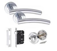 Golden Grace Arched T-Bar Bathroom Door Handle Set Thumbturn And Mortise Lock Polished Chrome