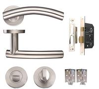 Golden Grace Arched T-Bar Bathroom Door Handles Lever on Round Rose in Satin Nickel Finish with 1 Pair of 3" Butt Hinges