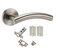 Golden Grace Arched T-Bar Door Handle Latch Pack in Brushed Steel Finish with Ball Bearing Hinges