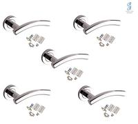 Golden Grace Arched T-Bar Door Handle Lever On Round Rose in Polished Chrome with Latch & Hinges - 5 Sets