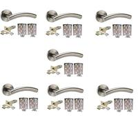 Golden Grace Arched T-Bar Door Handles on Round Rose in Satin Nickel Finish with Latch & Ball Bearing Hinges, 7 Sets