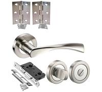 Golden Grace Astrid Bathroom Door Handles, Satin Nickel/Polished Chrome