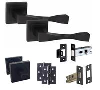Golden Grace Astrid Bathroom Door Handles Set, Matt Black, Bathroom Set | Includes thumbturn 2.5 inch dead bolt, 3 inch ball bearing hinges and 2.5 inch tubular latch for easy installation.