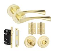 Golden Grace Astrid Design Bathroom Door Handle Set Thumbturn and Mortise Lock Satin Brass