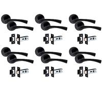 Golden Grace Astrid Design Door Handles on Round Rose Latch in Matt Black Finish with 2.5" Tubular Latch, 6 Pairs - 52mm Diameter