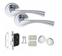 Golden Grace Astrid Design Key Lock Door Handle Set Ball Bearing Hinges and Mortise Lock Polished Chrome