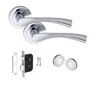 Golden Grace Astrid Design Key Lock Door Handle Set Thumbturn and Mortise Lock Polished Chrome