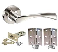 Golden Grace Astrid Design Modern Door Handles on Round Rose in Dual Finish with Tubular Latch & Pair of Hinges