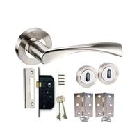 Golden Grace Astrid Door Handle Lock Set Satin Nickel/Polished Chrome