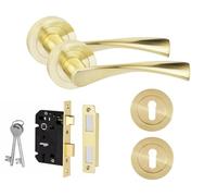 Golden Grace Astrid Door Handle Set with Mortise Lock, Satin Brass