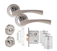 Golden Grace Astrid Door Handles, 3" Bathroom Mortice Lock, Duo Chrome Set | Golden Grace Astrid rose door handles Duo Chrome finish including 3x3" Ball Bearing Hinges, 3" latch & Various lock sets