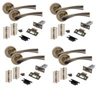 Golden Grace Astrid Door Handles, Antique Brass Latch & Hinges, 4 Sets