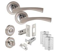Golden Grace Astrid Door Handles, Duo Chrome, 3" WC Bathroom Deadbolt Set | Golden Grace Astrid rose door handles Duo Chrome finish including 3x3" Ball Bearing Hinges, 3" latch & Various lock sets