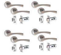 Golden Grace Astrid Door Handles, Duo Finish Satin Nickel Polished Chrome | Includes a 2.5 inch tubular latch, screws, and strike plate to easily reinforce door security with a tidy concealed look