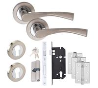 Golden Grace Astrid Door Handles, Euro Key Lock Set & Hinges, Duo Chrome | Golden Grace Astrid rose door handles Duo Chrome finish including 3x3" Ball Bearing Hinges, 3" latch & Various lock sets