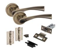 Golden Grace Astrid Door Handles Latch & Hinge Set, Antique Brass, 1 Set