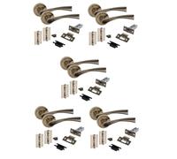 Golden Grace Astrid Door Handles, Latch & Hinges, Antique Brass, 5 Sets