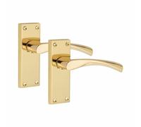 Golden Grace Astrid Door Handles Latch, Polished Brass, 1 Pair 120x40mm | Includes spindles and matching screws for internal wooden doors, with a durable zinc alloy Victorian scroll style.