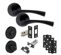 Golden Grace Astrid Door Handles, Matt Black, 3" WC Bathroom Deadbolt Set | Golden Grace Astrid rose door handles Matt Black finish including 3x3" Ball Bearing Hinges, 3" latch & Various lock sets