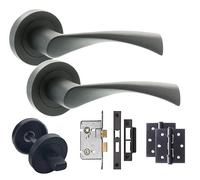 Golden Grace Astrid Door Handles on Rose Bathroom Set, Matt Black
