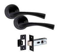 Golden Grace Astrid Door Handles on Round Rose Latch, Matt Black Finish | Supplied as a metal pair with 52mm diameter components and a 2.5 inch tubular unit for long-lasting, heavy daily use.