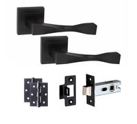Golden Grace Astrid Door Handles with 2.5" Latch, Matt Black, 1 Set | Includes 3-inch ball bearing hinges, a spindle, screws, and template for simple, hassle-free installation on square roses.
