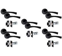 Golden Grace Astrid Door Handles with 2.5'' Latch, Matt Black Finish | Supplied in a 5-pair pack with 52mm round roses. Metal construction ensures durable performance for high-traffic rooms.