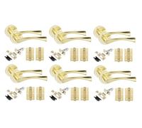 Golden Grace Astrid Door Handles with Latch and Hinges, 6 Sets Satin Brass