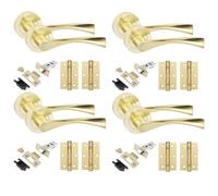 Golden Grace Astrid Door Handles with Latch & Hinges, Satin Brass, 4 Sets