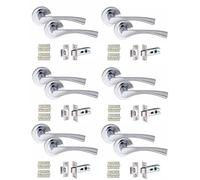 Golden Grace Astrid Door Handles with Tubular Latch & Hinges, 6 Set Silver