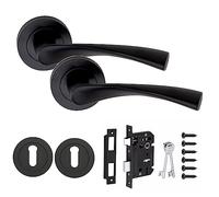 Golden Grace Astrid Key Lock Door Handles, Matt Black Finish, Key Lock Set