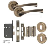Golden Grace Astrid Key Lock Door Handles Set, Antique Brass, Key Lock Set