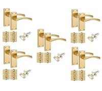 Golden Grace Astrid Latch Door Handle Sets, 5 Pairs Satin Brass