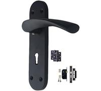 Golden Grace Astrid Lever Lock Door Handles On Backplate Matt Black Finish with Matt Black 3 Lever Lock and 1 Pair of Matte Black Ball Bearing Hinges