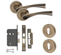 Golden Grace Astrid Mortise Lock Door Handle Set, Antique Brass