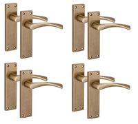 Golden Grace Astrid Scroll Door Handles 150x40mm, 4 Pairs Antique Brass | Includes fixing screws and spindles for quick fitting. Victorian plain-edge metal design suited for traditional homes.