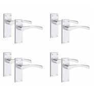 Golden Grace Astrid Scroll Latch Door Handles, Polished Chrome, 4 Pairs | Includes spindles and fixing screws for internal wooden doors; built from zinc with a 120mm x 40mm elegant backplate design.