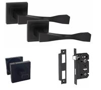 Golden Grace Astrid Straight Door Handles on Square Rose, Bathroom Set