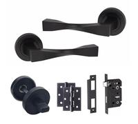 Golden Grace Astrid Twist Bathroom Door Handles Set, Bathroom Set | Includes 3" ball bearing hinges, a 64mm mortise lock, spindles, screws and a thumbturn for complete hassle-free setup.